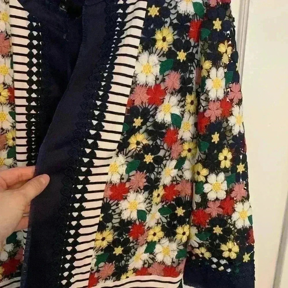 Berek Blue Lace Floral Striped Blazer Sweater Jacket, Womens Size Medium - Picture 3 of 9